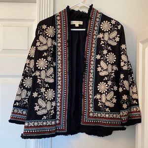 NWOT Embroidered statement fringe jacket